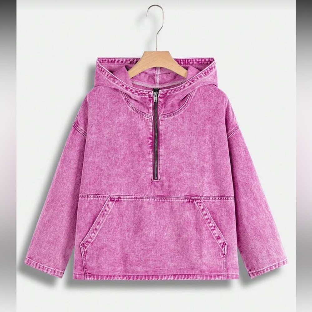 SHEIN Vintage Pink Quarter-Zip Hoodie